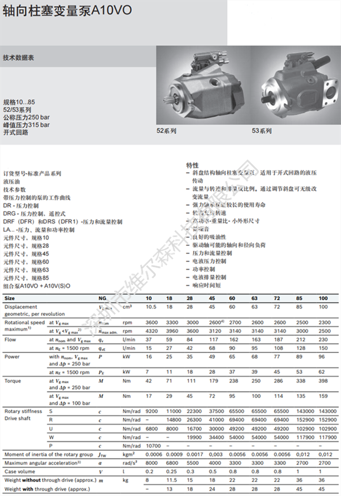 力士樂(lè)A10VO 變量泵參數(shù)